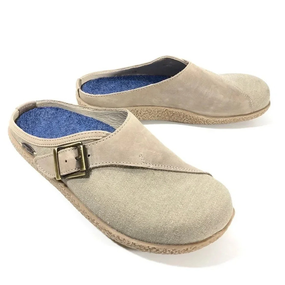 Giesswein Brixlegg Leather & Canvas Mule Slipper Clogs - Picture 1 of 11